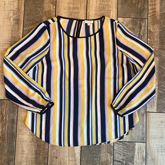 LOFT Tops - 🆕 Laura petites Vibrant Striped Blouse - Yellow, Pink, Blue, White